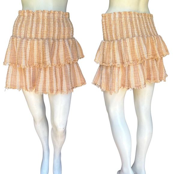 aerie Dresses & Skirts - Aerie Muslin Cotton Tan & Brown Neutral Tiered Fringe Mini Skirt Size Large